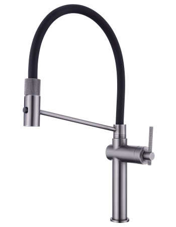 专利款304不锈钢铣纹枪灰色厨房水龙头 (锦麟菜盆龙头)