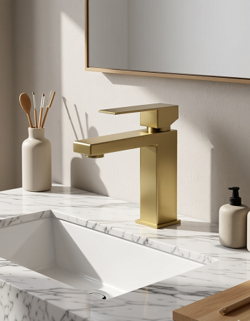 现代304不锈钢浴室四方面盆水龙头